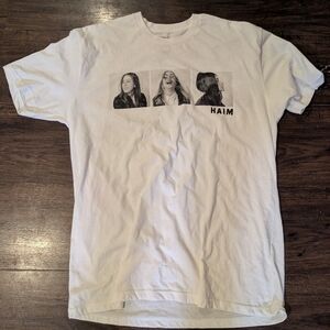 White Graphic T-Shirt with Band Print